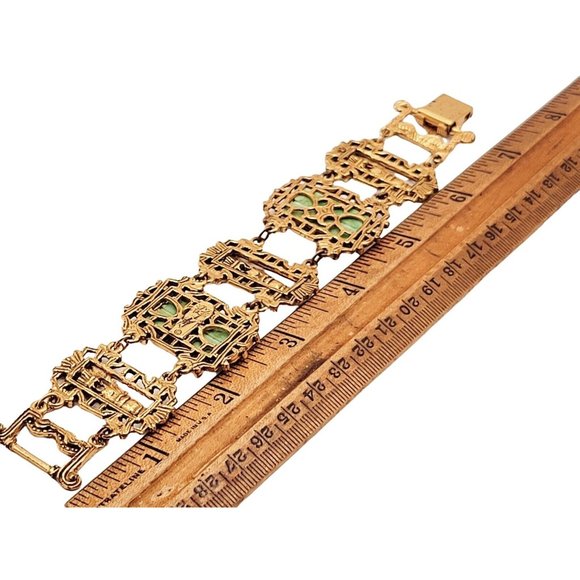 Signed Rare Rice Weiner Asian Molded Floral Glass Bracelet (A68) - Picture 4 of 6